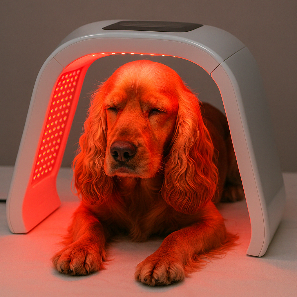 Chien faisant une séance de luminothérapie